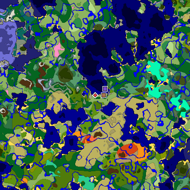 Predicted biome map of Java 1.21.4 seed -2245915940139748882 around estimated spawn