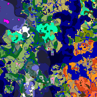 Predicted biome map of Java 1.21.4 seed -7199094737207887967 around estimated spawn