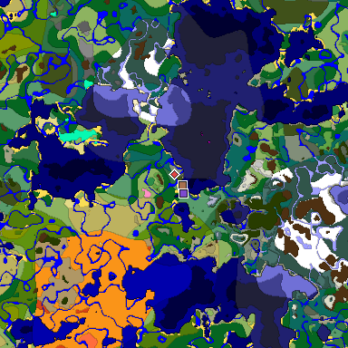 Predicted biome map of Java 1.21.4 seed -8259378860634508195 around estimated spawn