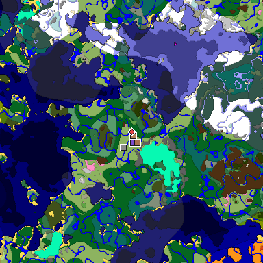 Predicted biome map of Java 1.21.4 seed -7310437756980710776 around estimated spawn