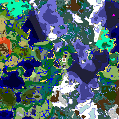 Predicted biome map of Java 1.21.4 seed -3101023366979062155 around estimated spawn