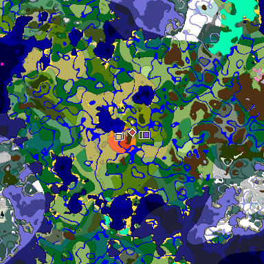 Predicted biome map of Java 1.21.4 seed 926017716955952318 around estimated spawn