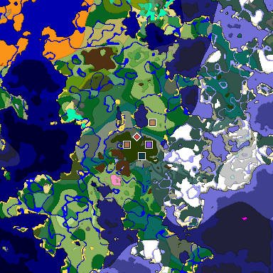Predicted biome map of Java 1.21.4 seed 1176275378756995241 around estimated spawn