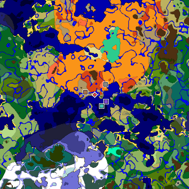 Predicted biome map of Java 1.21.4 seed -9216495447227075997 around estimated spawn