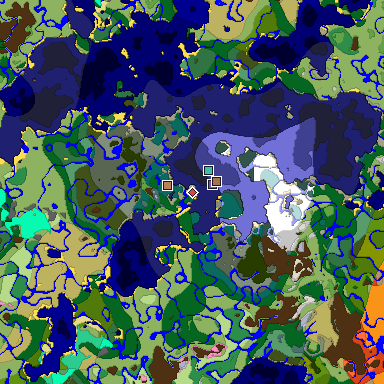 Predicted biome map of Java 1.21.4 seed 3469174077429849278 around estimated spawn