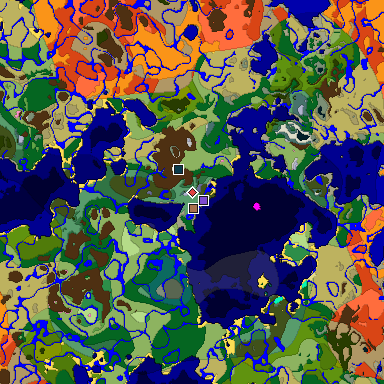 Predicted biome map of Java 1.21.4 seed 4450258979002852225 around estimated spawn