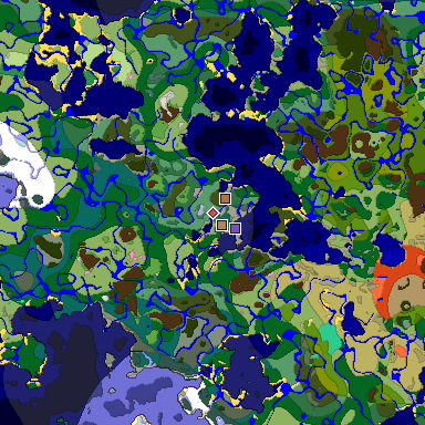 Predicted biome map of Java 1.21.4 seed 1365711444096610069 around estimated spawn