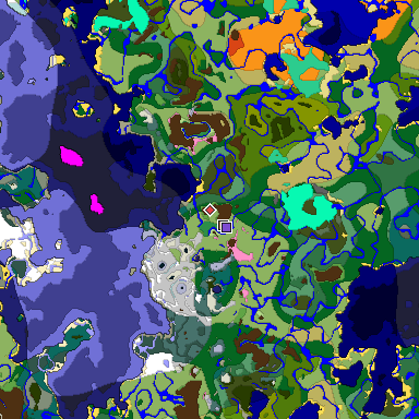 Predicted biome map of Java 1.21.4 seed 3429073617769502947 around estimated spawn