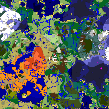 Predicted biome map of Java 1.21.4 seed -4727256798048658171 around estimated spawn