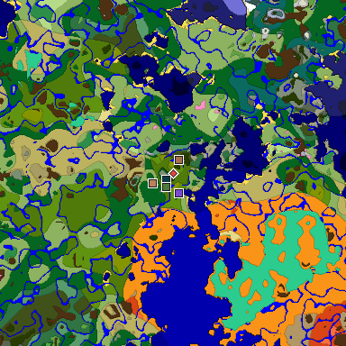 Predicted biome map of Java 1.21.4 seed 3533957727307700426 around estimated spawn