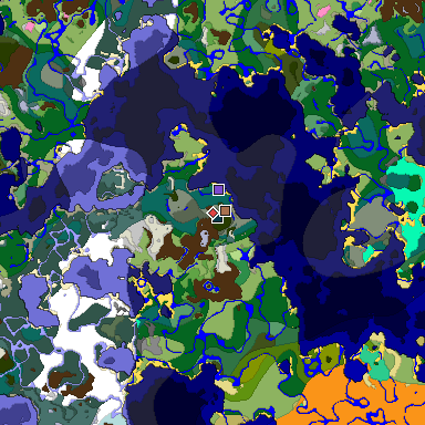 Predicted biome map of Java 1.21.4 seed 5483811447420459902 around estimated spawn