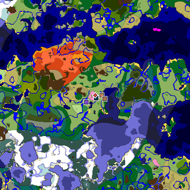 Predicted biome map of Java 1.21.4 seed -7038008474077084455 around estimated spawn
