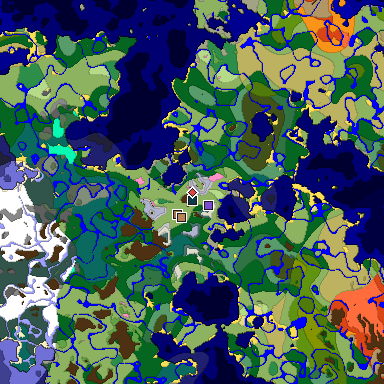 Predicted biome map of Java 1.21.4 seed 7672957509658892503 around estimated spawn