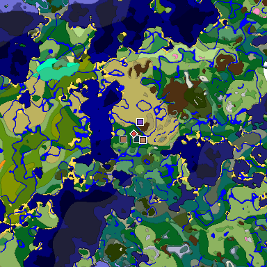Predicted biome map of Java 1.21.4 seed 195670957006927759 around estimated spawn