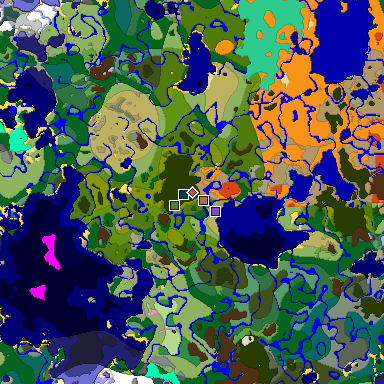 Predicted biome map of Java 1.21.4 seed -8279980249934192670 around estimated spawn
