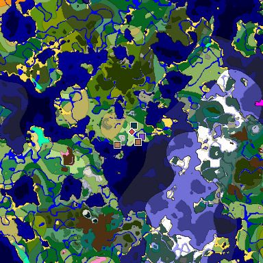 Predicted biome map of Java 1.21.4 seed 7868861441916706785 around estimated spawn
