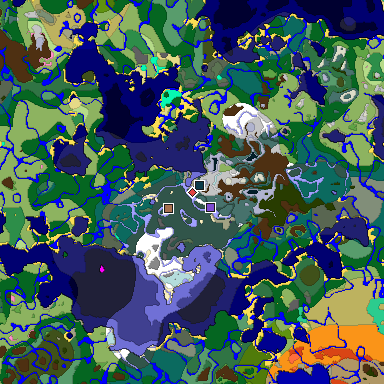 Predicted biome map of Java 1.21.4 seed -303982100799891439 around estimated spawn
