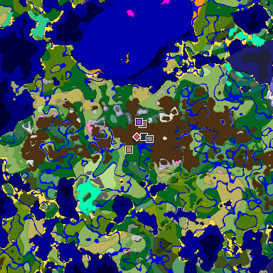 Predicted biome map of Java 1.21.4 seed 187231408739853326 around estimated spawn
