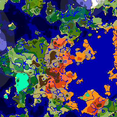 Predicted biome map of Java 1.21.4 seed -7638165971344422844 around estimated spawn