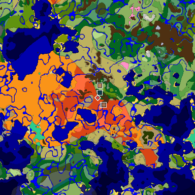 Predicted biome map of Java 1.21.4 seed -606543159544011394 around estimated spawn