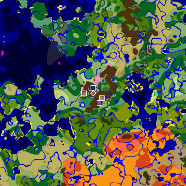 Predicted biome map of Java 1.21.4 seed -2349692222499251287 around estimated spawn