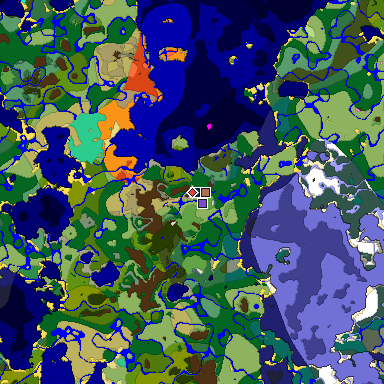 Predicted biome map of Java 1.21.4 seed -8005059159615703949 around estimated spawn