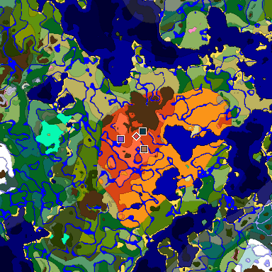 Predicted biome map of Java 1.21.4 seed -2827494334850996466 around estimated spawn