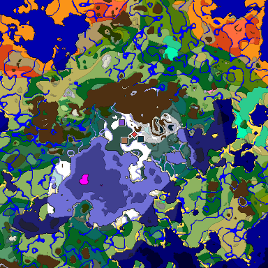 Predicted biome map of Java 1.21.4 seed -2212767844877420127 around estimated spawn