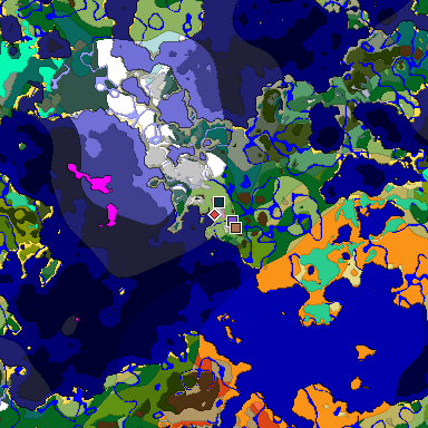 Predicted biome map of Java 1.21.4 seed 9129356580679673687 around estimated spawn