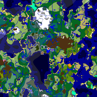 Predicted biome map of Java 1.21.4 seed -8409626393525360446 around estimated spawn