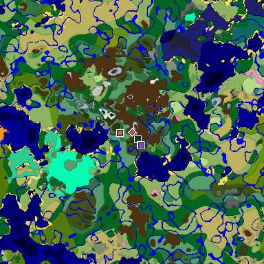 Predicted biome map of Java 1.21.4 seed 9221696043207214221 around estimated spawn
