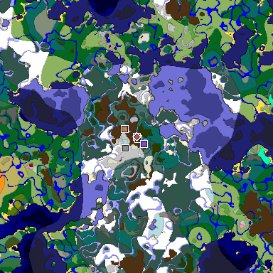 Predicted biome map of Java 1.21.4 seed -1185128286784026690 around estimated spawn