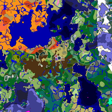 Predicted biome map of Java 1.21.4 seed -3425337564035649101 around estimated spawn