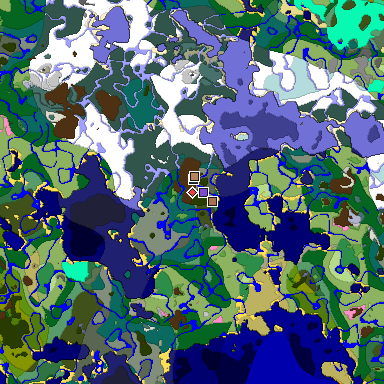 Predicted biome map of Java 1.21.4 seed -7719726373098185924 around estimated spawn