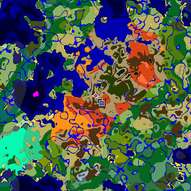 Predicted biome map of Java 1.21.4 seed 5697546483140799216 around estimated spawn