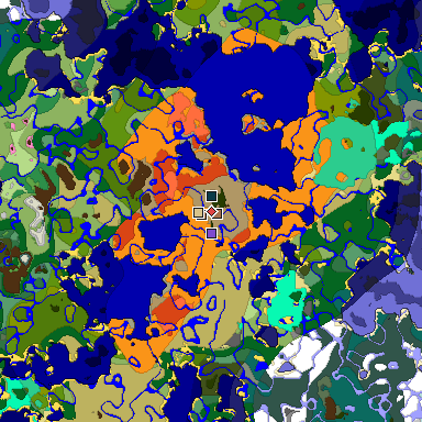 Predicted biome map of Java 1.21.4 seed -905293994829597057 around estimated spawn