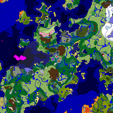 Predicted biome map of Java 1.21.4 seed -5109094818847559242 around estimated spawn