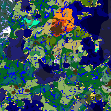 Predicted biome map of Java 1.21.4 seed 4472452163833551825 around estimated spawn