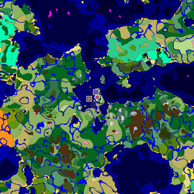 Predicted biome map of Java 1.21.4 seed -7405638596041949821 around estimated spawn