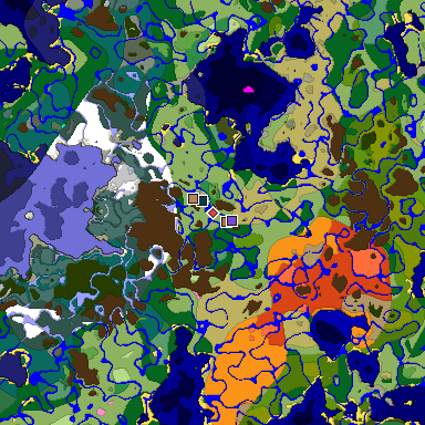 Predicted biome map of Java 1.21.4 seed -8711396611614127843 around estimated spawn