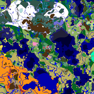 Predicted biome map of Java 1.21.4 seed -3341467434539621636 around estimated spawn
