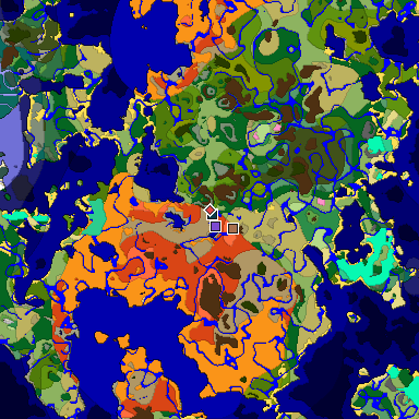 Predicted biome map of Java 1.21.4 seed 2974172843904093277 around estimated spawn