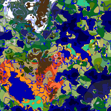 Predicted biome map of Java 1.21.4 seed 7487555609355147374 around estimated spawn
