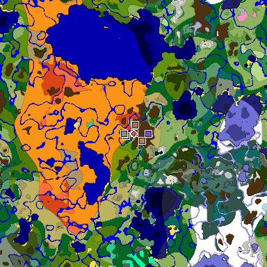 Predicted biome map of Java 1.21.4 seed 2508098992047493078 around estimated spawn