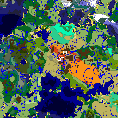 Predicted biome map of Java 1.21.4 seed 7406912965376345829 around estimated spawn