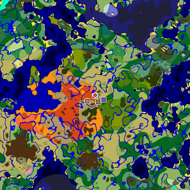 Predicted biome map of Java 1.21.4 seed -2078981132587155728 around estimated spawn