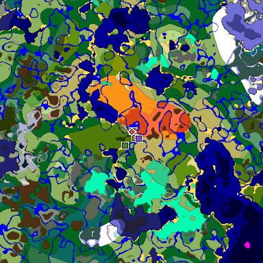 Predicted biome map of Java 1.21.4 seed -1772707706404709876 around estimated spawn