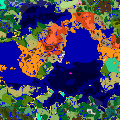 Predicted biome map of Java 1.21.4 seed -4238053460607412773 around estimated spawn