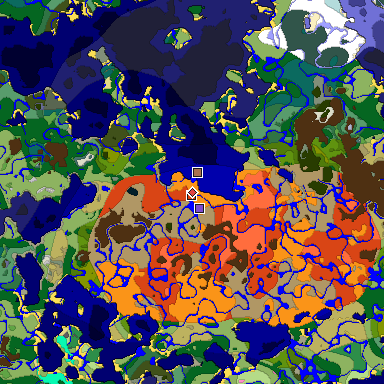 Predicted biome map of Java 1.21.4 seed -1433146600999733800 around estimated spawn