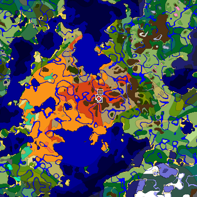 Predicted biome map of Java 1.21.4 seed 2259643060923502506 around estimated spawn